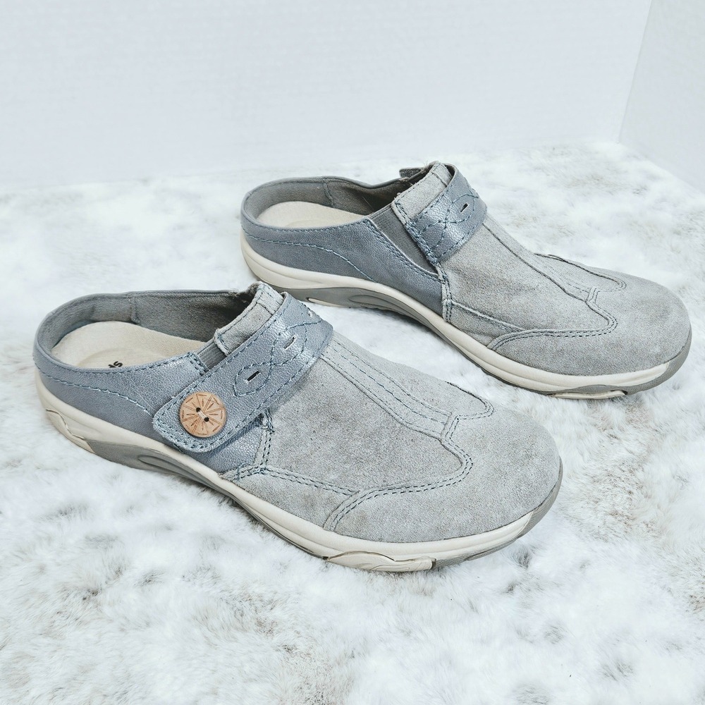 Earth Spirit Blue Gray Suede Metallic Slip On Mules 7.5 Gorpcore Comfort Clogs